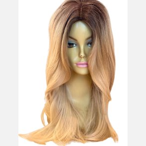 Paryk . Lang blond ombremix glat med midterskilning. L�ngde: 60cm