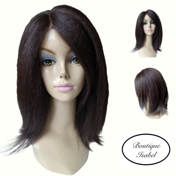Paryk. Super flot med godt fylde i mellemlang. Ren brun farve 4. Kan glattes og kr�lles. Lacefront.