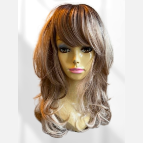 Paryk. lang og flot med pandeh�r. Blond med m�rkere bund. L: 60cm.