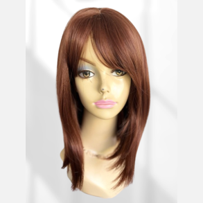 Paryk. Glat page med pandeh�r i r�dbrun. One size. Varmeresistent 