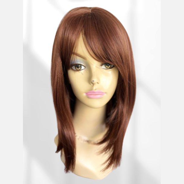 Paryk. Glat page med pandeh�r i r�dbrun. One size. Varmeresistent 