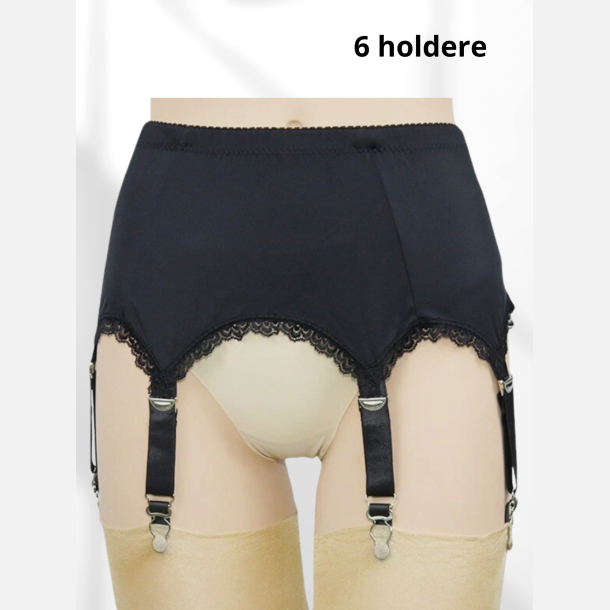 Hofteholder. Sort i str�k med h�gter bagp� og 6 str�mpeholdere med metalclips. 