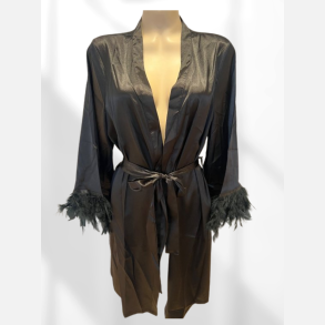 Kimono i bl�d satin kort model. Sort 40/46
