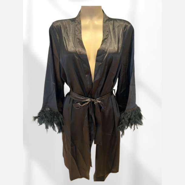 Kimono i bl�d satin kort model. Sort 40/46