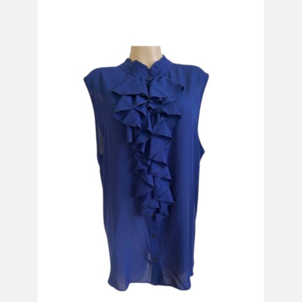 Bluse. Bl� �rmel�s top med fl�ser. Str. 44-54
