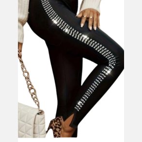 Leggings i sort str�k med lille slids og similisten p� siderne. Elastik i taljen