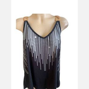 Top i sort med tryk af glimmersten. Str. XL - 3 XL.