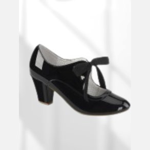 Pumps. Sorte lak med fin sl�jfe over vrist. H�lh�jde ca.6 cm 