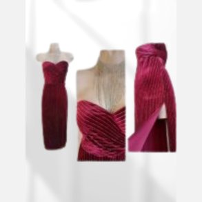 Kjole i bordeauxr�d velour med s�lvtr�de og flot udsk�ring. Str. 42 - 46