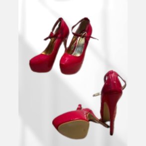 R�de lakplateau pumps med ankelrem. Str. 43/44 Second hand