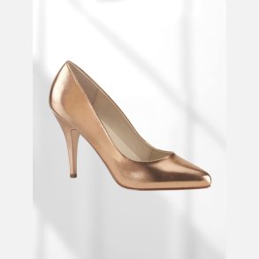 Pumps i guld l�derlook med 10 cm h�l. Restpar str. 43 (US12)