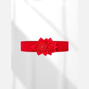 B�lte i r�d elastik med flot stor r�d blomstersl�jfe og perler. L. 69 - 100cm