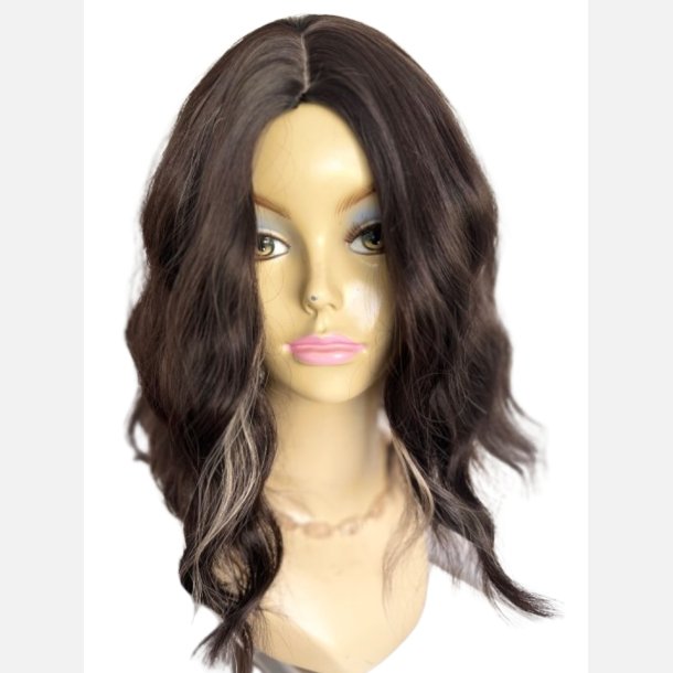 Paryk. Skulderlang i sort med blond highlight og let kr�l. One size. Varmeresistent