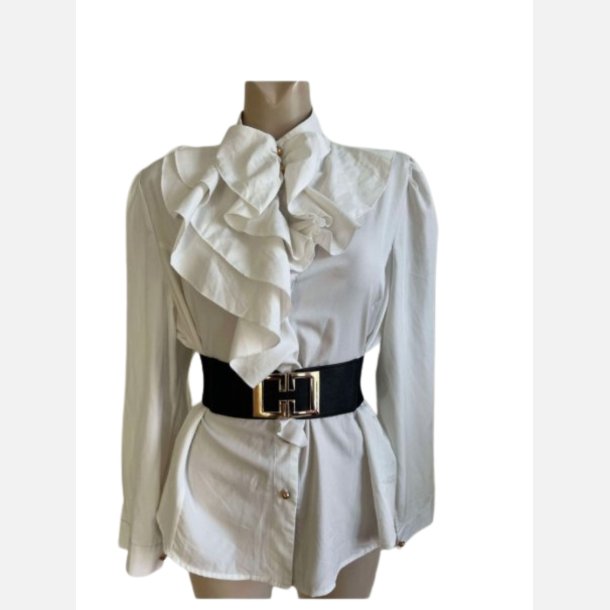 Skjorte. Hvid med fl�se og guldknap. God pasform. XL- 4XL
