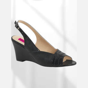 Pumps. Sorte l�derlook med sling back og kileh�l. H�lh�jde ca. 7,5 cm str. 42 tilbage