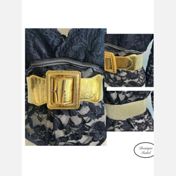 B�lte i guld med glimmer og elastisk s� det str�kker sig. L:65 - 120 cm