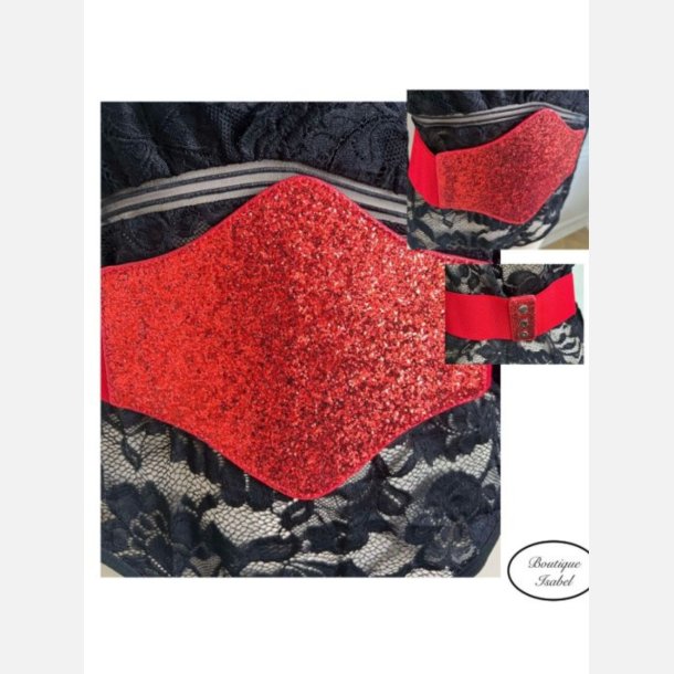 B�lte i r�d elastik med flot glitterfront. L�ngde: 76 - 120 cm