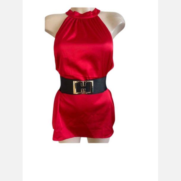 Top i r�d satin uden �rmer
