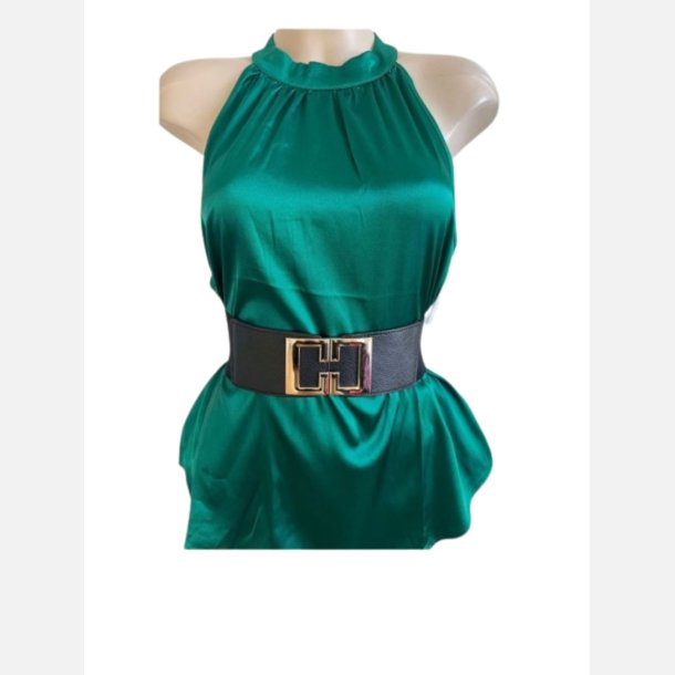 Top i dybgr�n satin uden �rmer XL