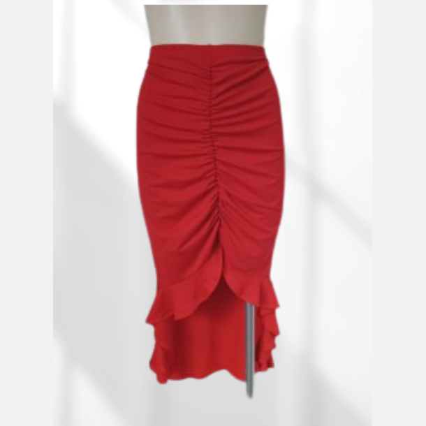 Nederdel I r�d med draperinger. Super fin i str�k med elastik i taljen.