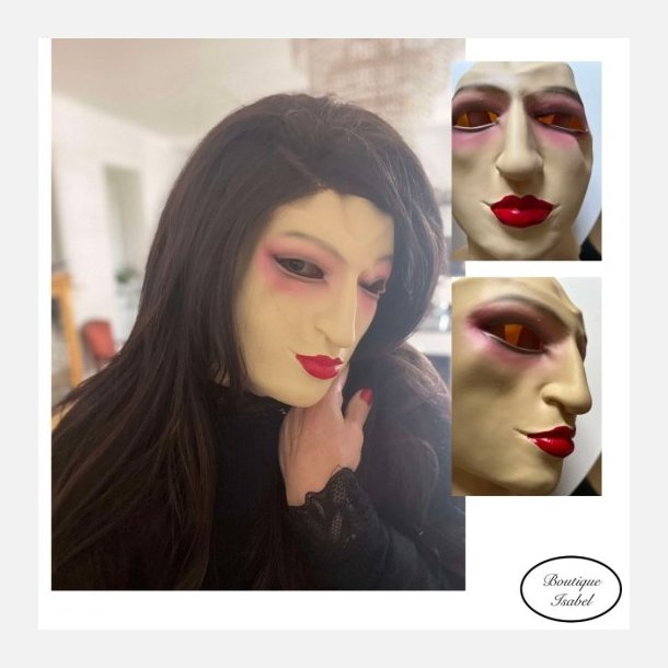 Kvindemaske. Flot maske med r�d l�bestift p�farvet og feminine tr�k. One size