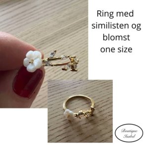 Ring i s�lvfarvet med sm� similisten og fin blomst. One size der kan tilpasses i st�rrelsen